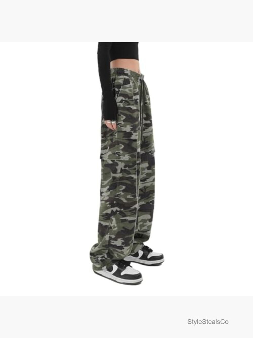 Women's Baggy Cargo Pants Wide Leg Drawstring High Waist Casual Trousers - Picture 2 of 3